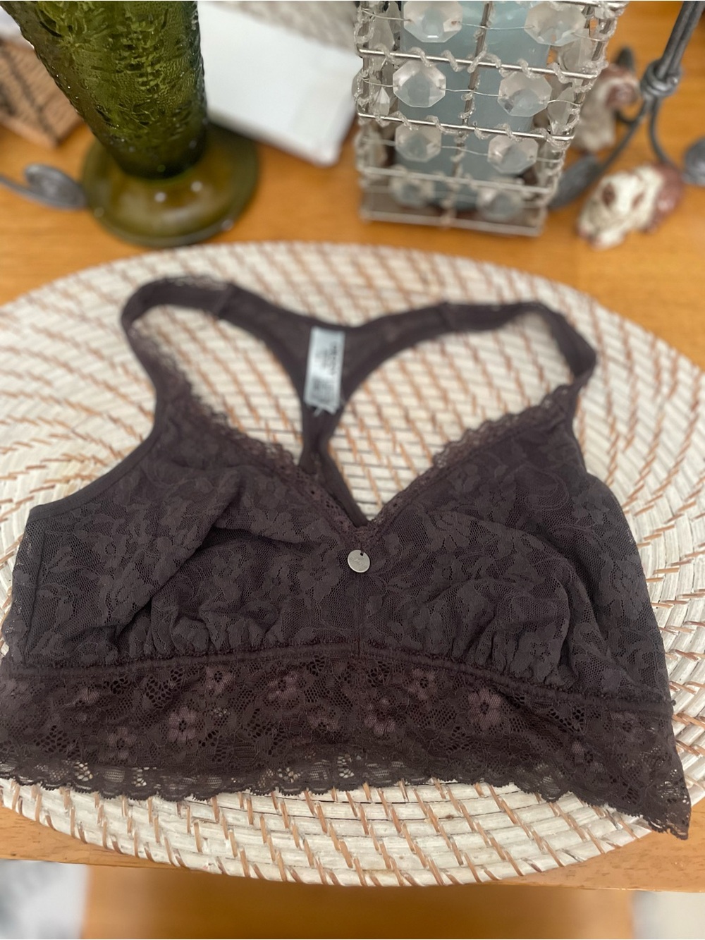 DKNY Lace Racerback Bralette in Dark Brown